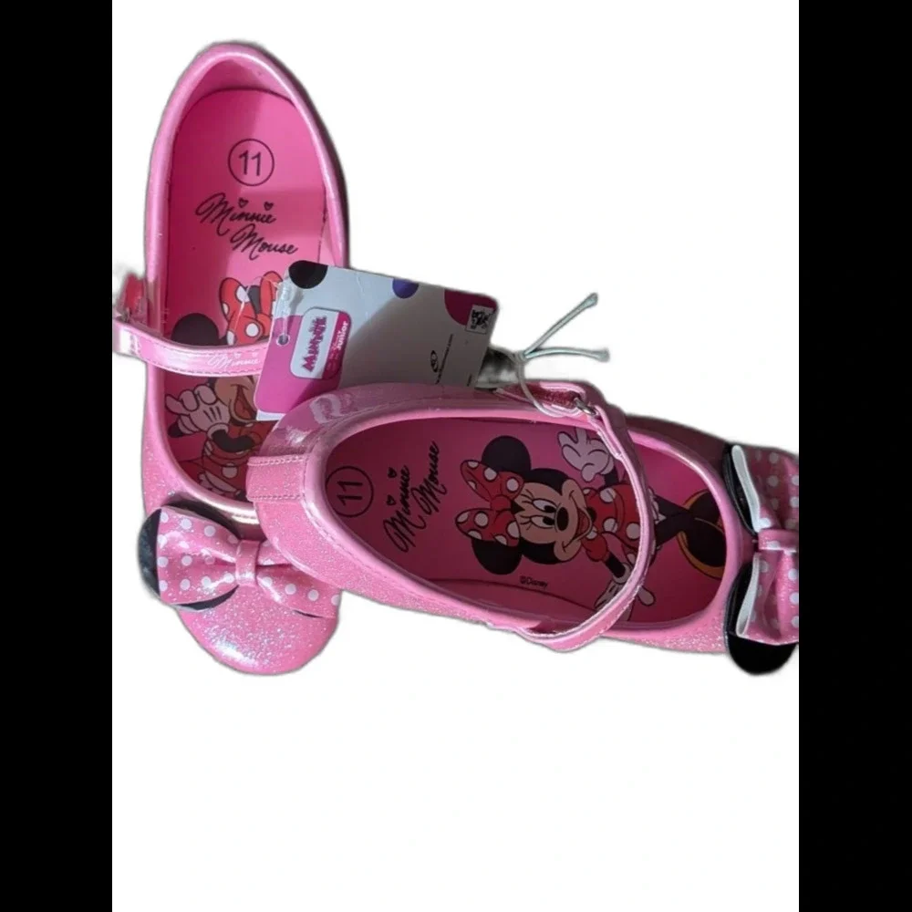 Disney Minnie Mouse Toddler Girls' Pink Glitter Mary Jane Flats - Size 11